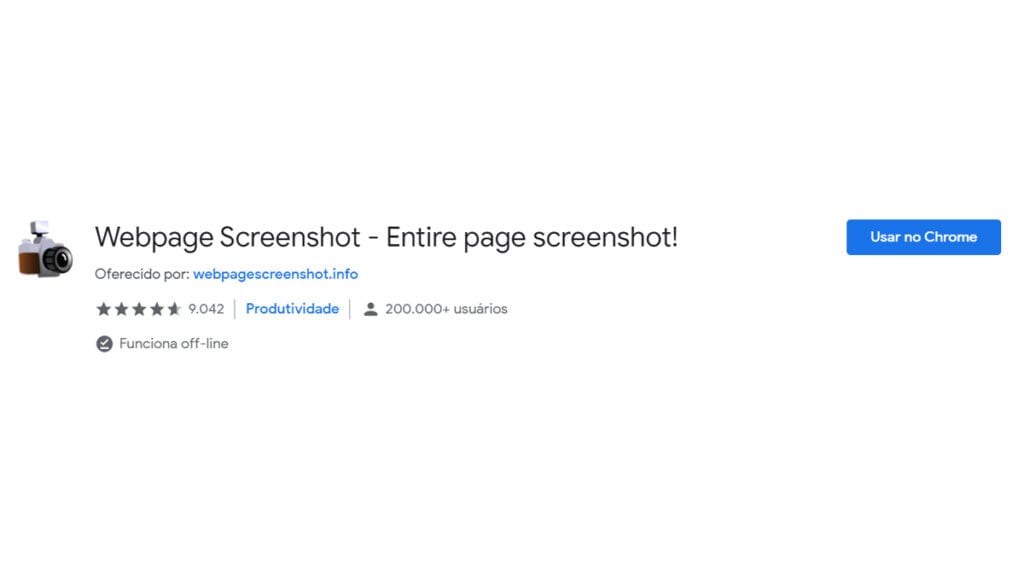 Na imagem vemos a segunda extensão do chrome que permite transformar páginas inteiras em imagem