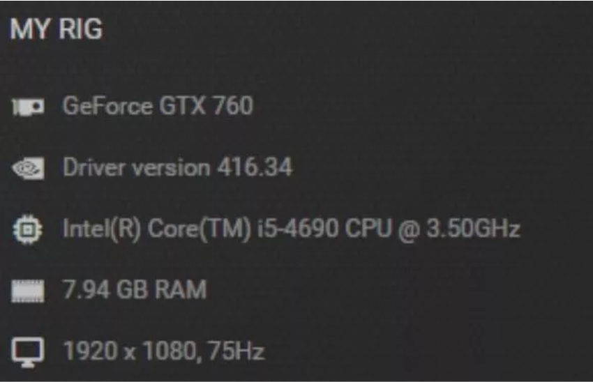 imagem mostrando as informações da placa de video no Gerforce Experience para começar a fazer o overclock