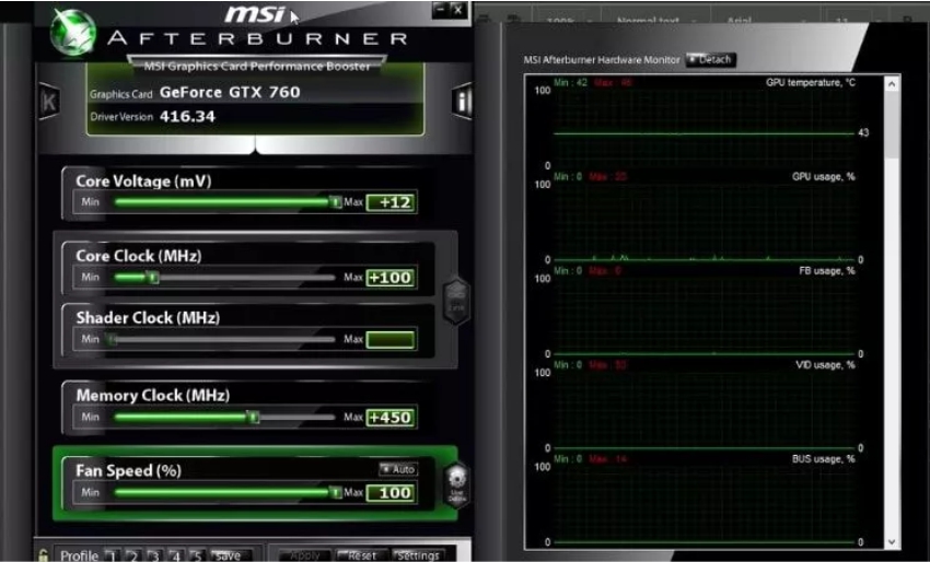 imagem mostrando o msi afterburner aplicativo de overclock
