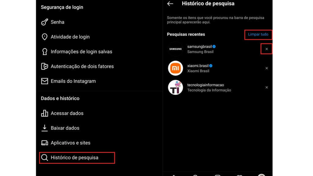 Como apagar o histórico do instagram, seguindo a segunda parte do passo a passo