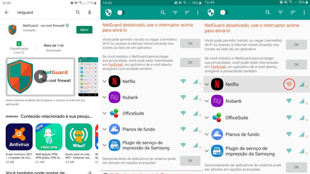 Netguard passos