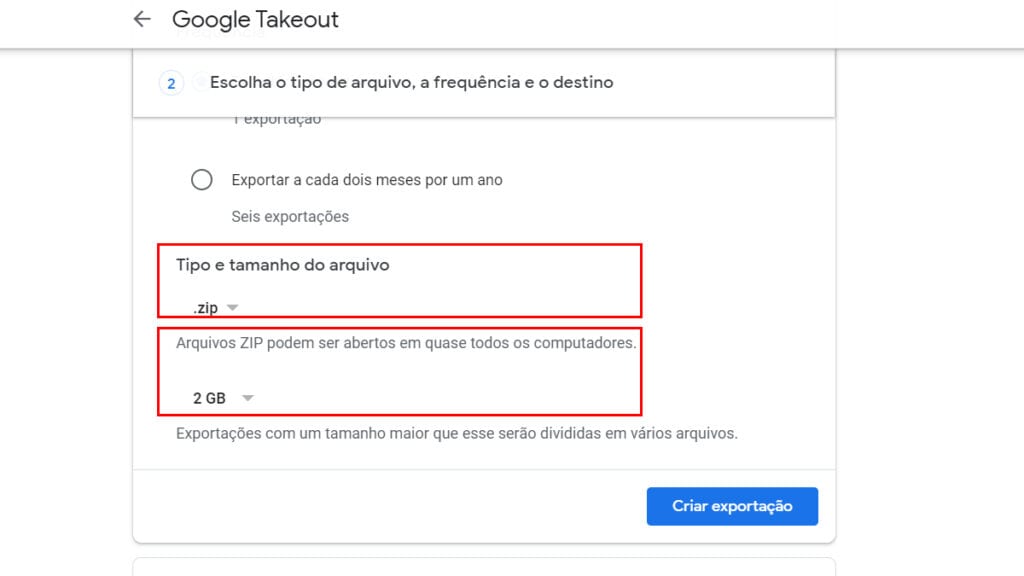Na imagem vemos que você pode escolher o formato da exportação e o tamanho
