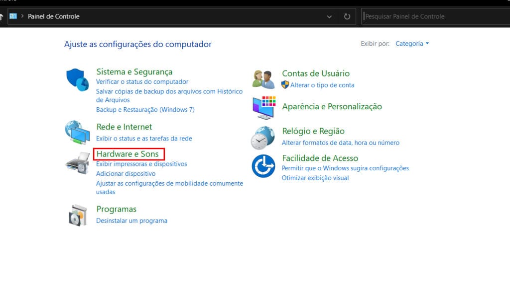 Na imagem vemos o painel de controle