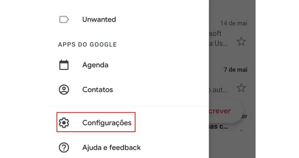 Ir em configurações é o proximo passo do guia