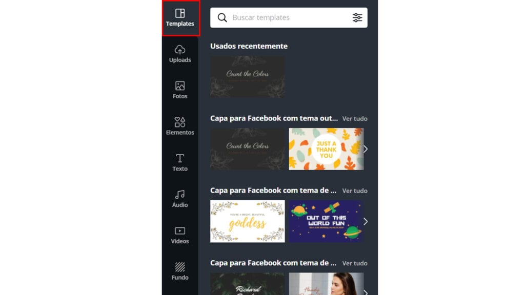 Primeira opção do Canva exibe templates