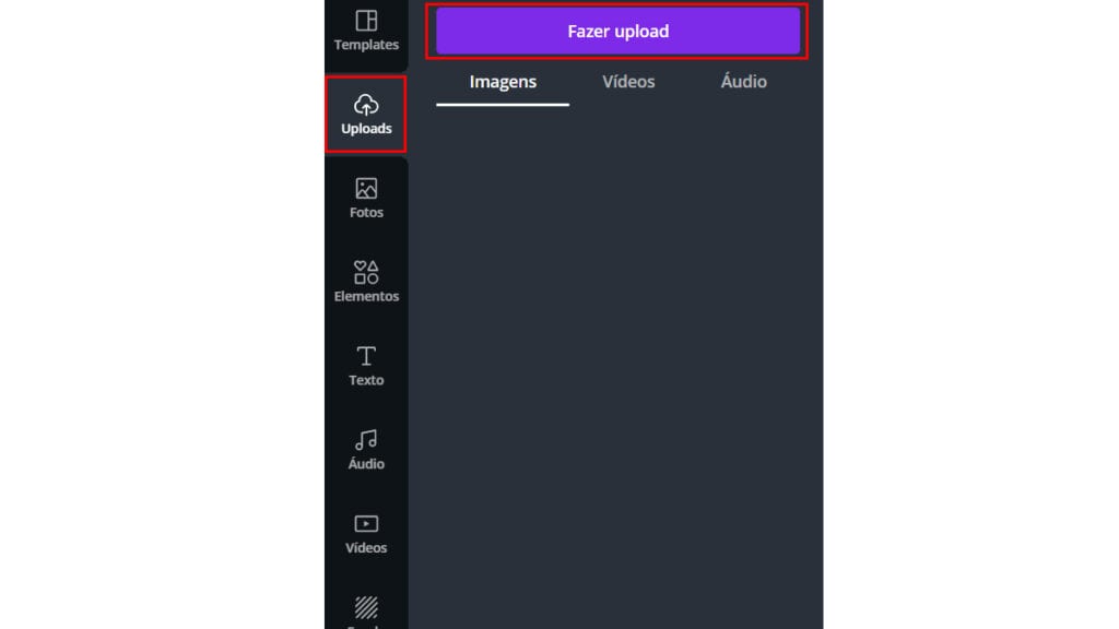 A opção uploads permite subir as imagens que você conseguiu previamente