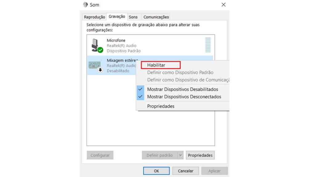ao ativar a mixagem estéreo é possivel gravar o som do seu computador