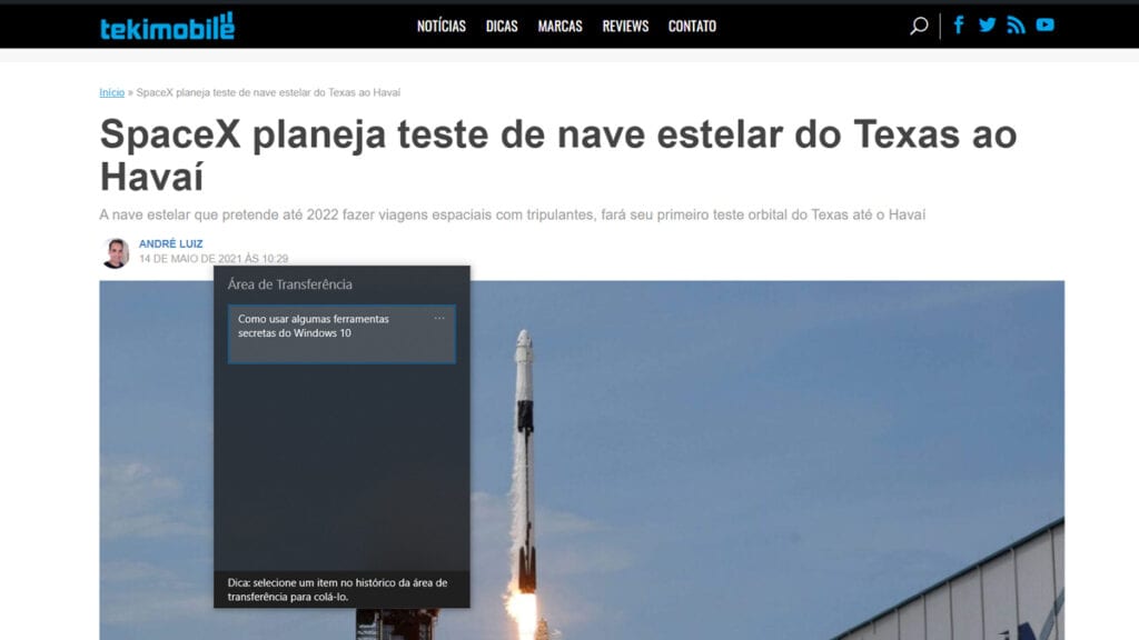 Na imagem vemos uma das ferramentas secretas que é o histórico da area de transferencia