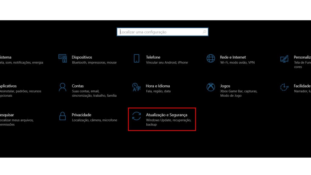 para atualizar os drivers automaticamente clique em atualização e segurança