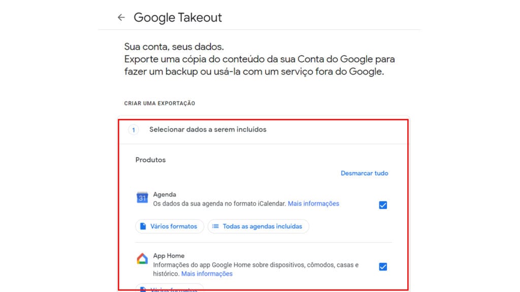 Na imagem vemos o começo do processo de exportação para não perder seus e-mails e outros arquivos