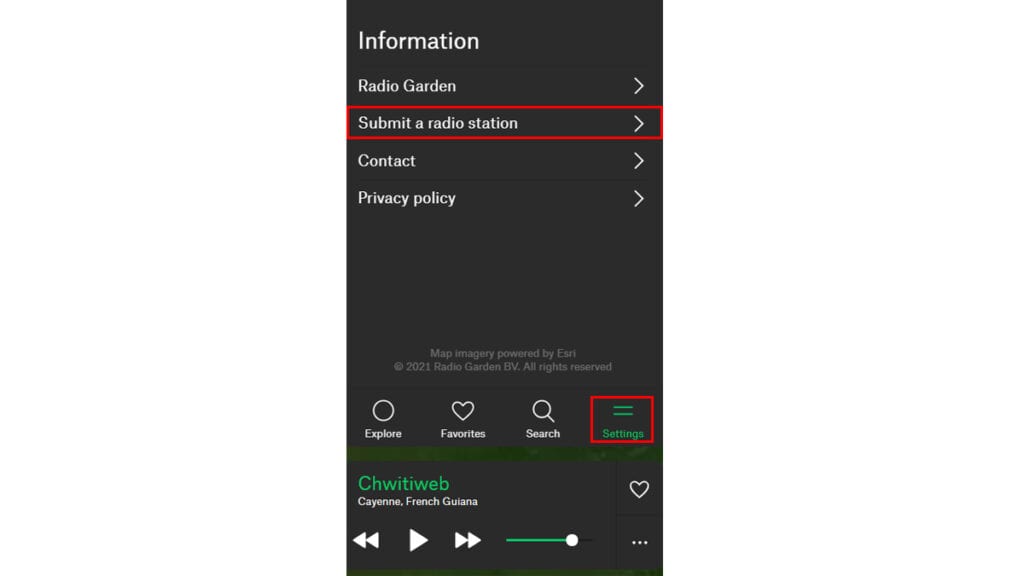 na imagem vemos a opção de enviar a radio que o site oferece