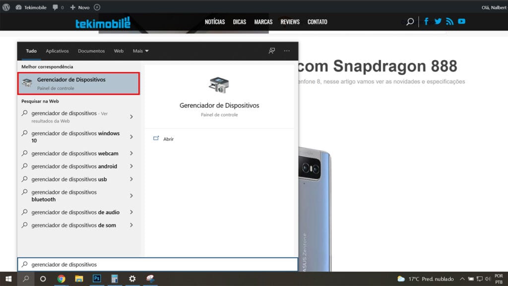 Vá em gerenciador de dispositivos como mostrado na imagem
