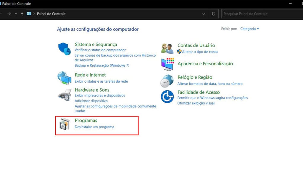 A opção desinstalar um programa pode te ajudar a remover o flash