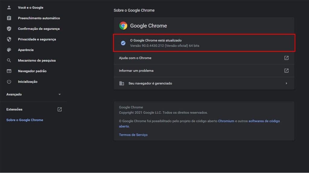 Como visto na imagem, as atualizações no chrome podem ajudar os videos que estão travando