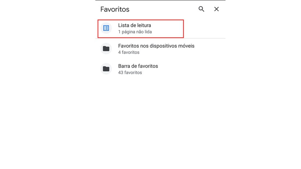 Vemos a opção lista de leitura da opção favoritos
