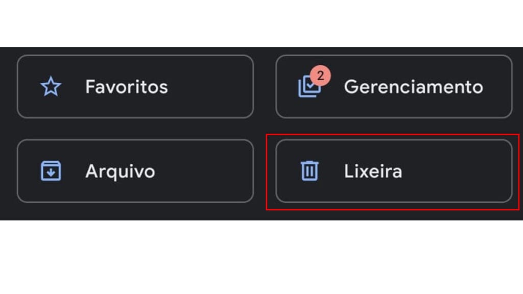 Botão lixeira do google fotos