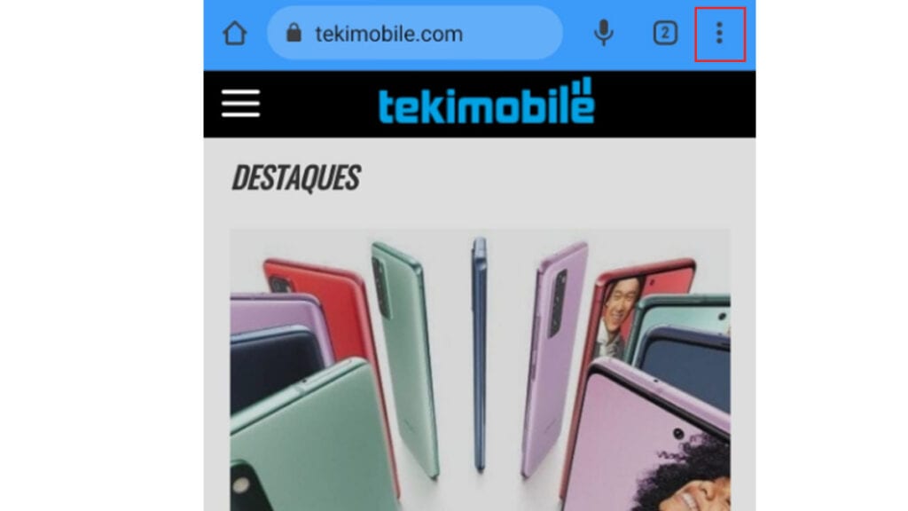 Toque no menu de três pontos do chrome para encontrar o novo recurso