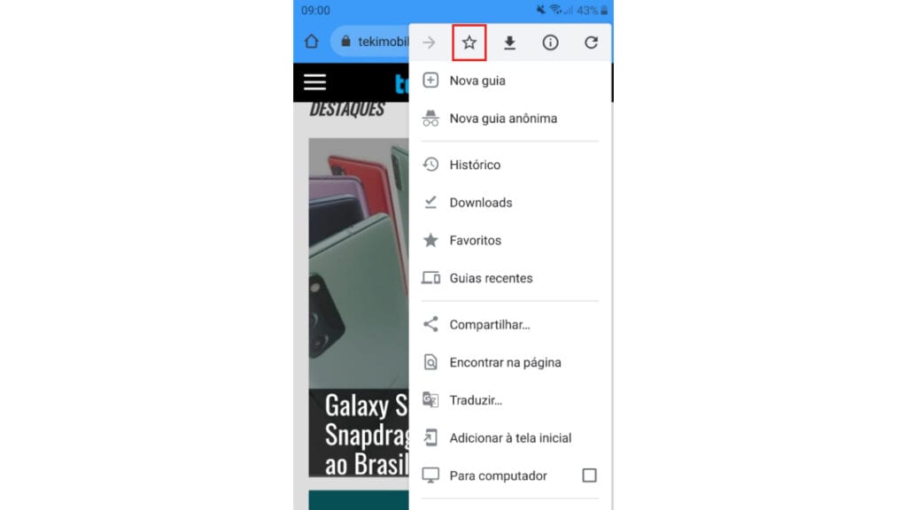 Ao abrir o menu toque na estrela como mostrado na imagem