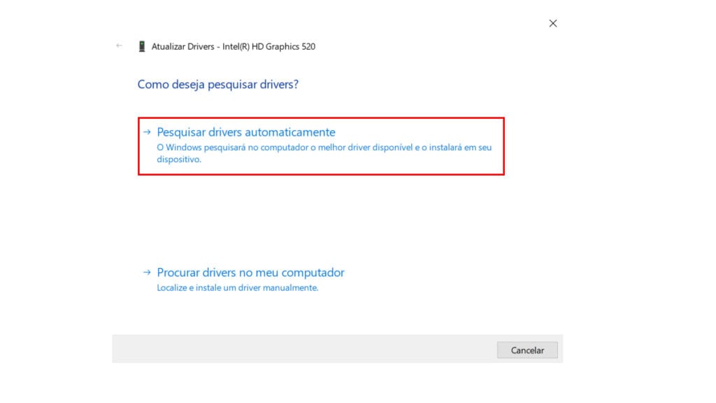 Procure os drivers automaticamente na guia