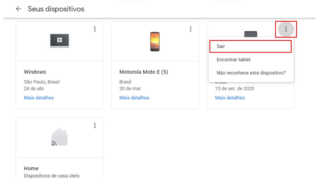 na imagem vemos como remover a conta