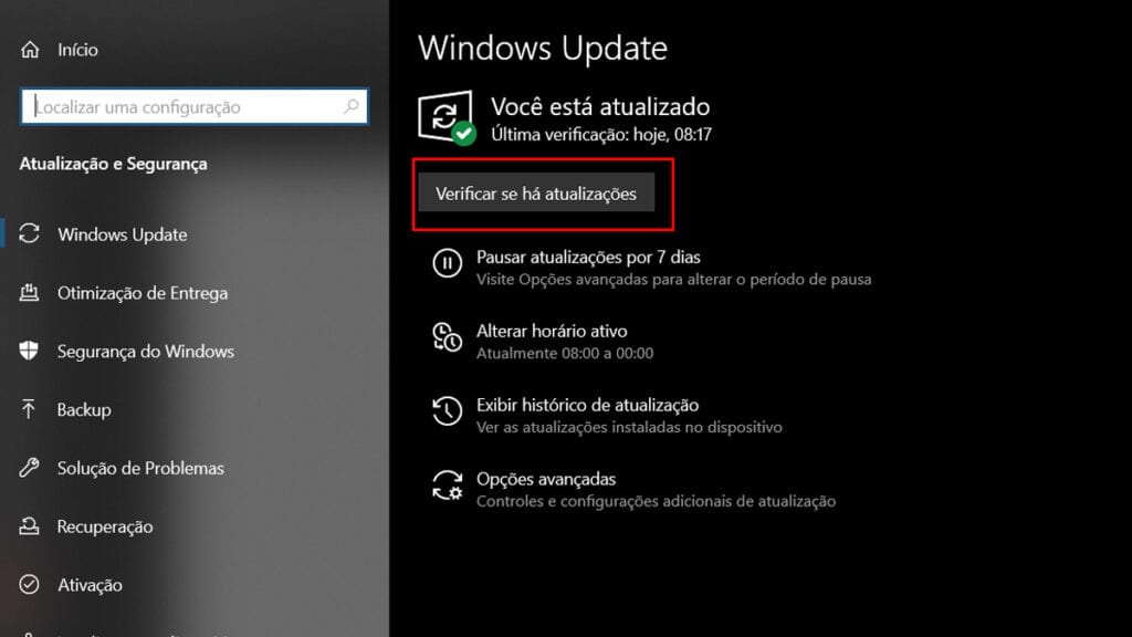 como visto na imagem clique em verificar se há atualizações