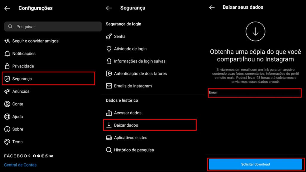passo a passo do instagram para baixar seu conteudo