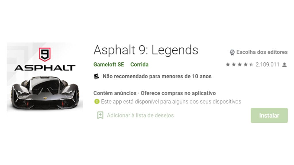 asphalt é o primeiro jogo de carro de corrida no nosso top 10