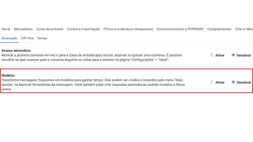 Opção de modelos no gmail