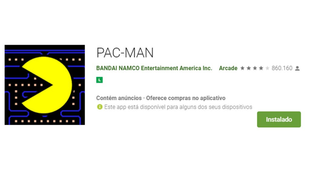 pac man é um jogo clássico e offline