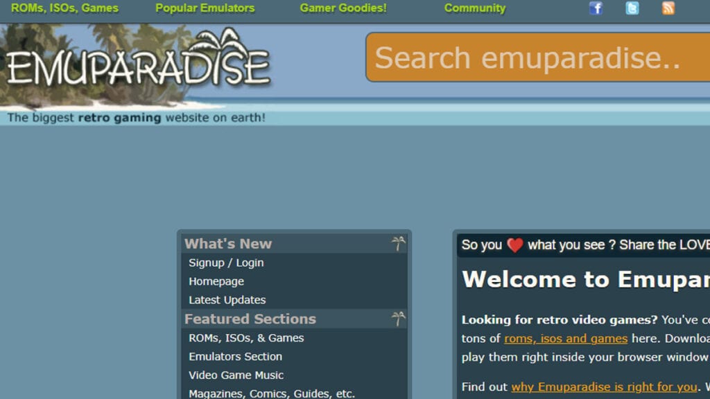 O emuparadise possui uma lista de jogos populares para baixar sua rom