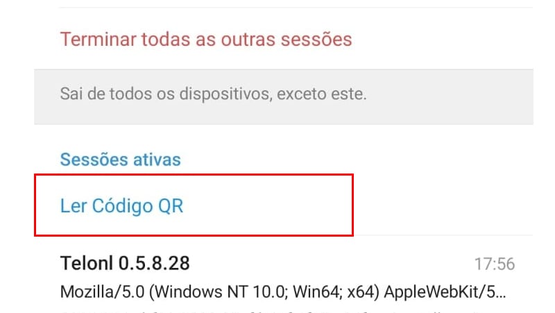 Agora basta ir em Ler código QR e apontar seu celular para a tela