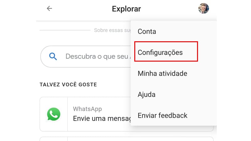 Vá em configurações para ativar o ok google