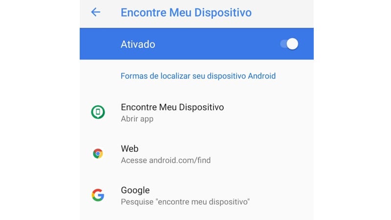 a função encontre meu dispositivo está em todos celulares android