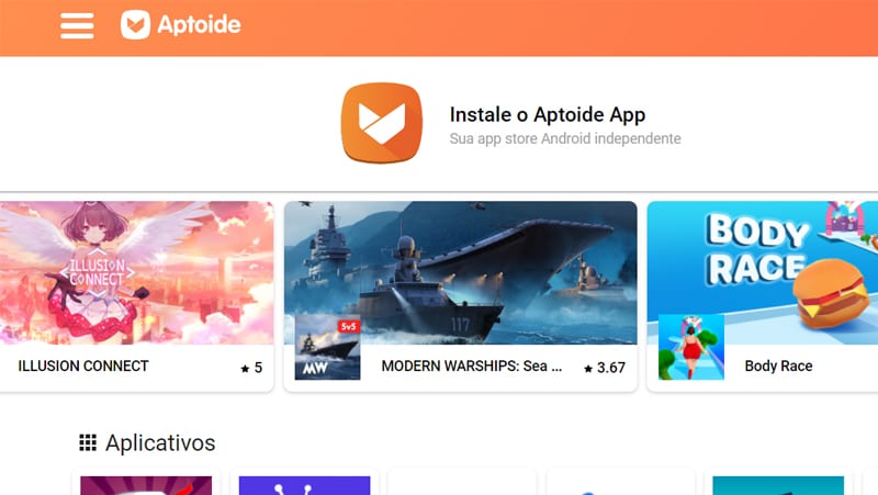 aptoide possui aplicativo e um grande catalogo