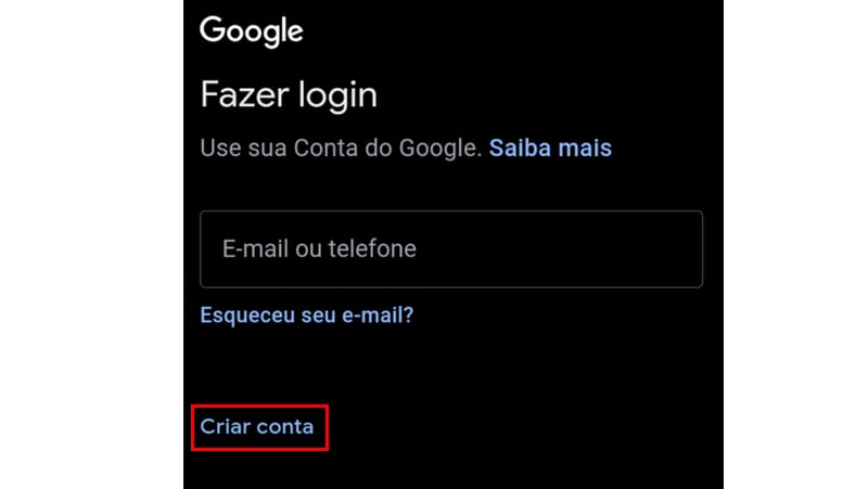 assim como no navegador, no aplicativo vá em criar conta