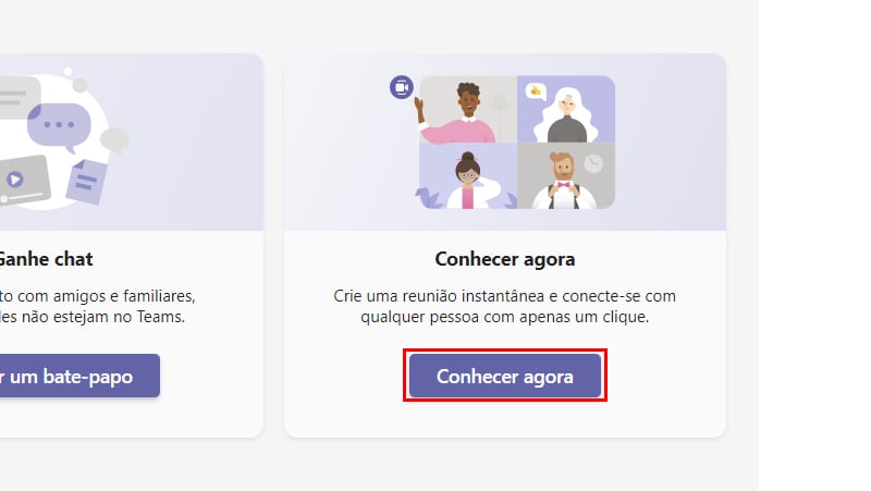 botão conhecer agora é uma maneira de como usar o microsoft teams