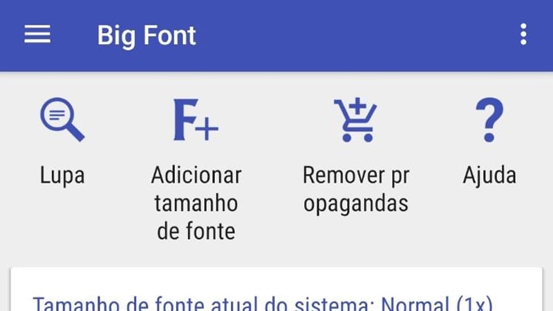 configurações do big font