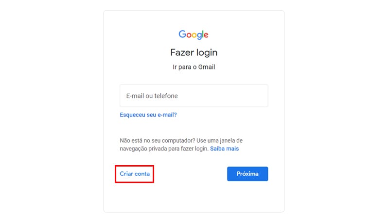 criar conta é o primeiro passo para criar gmail