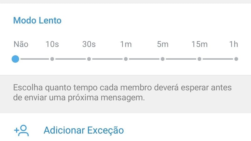 modo lento ajuda a definir tempo de mensagem nos grupos