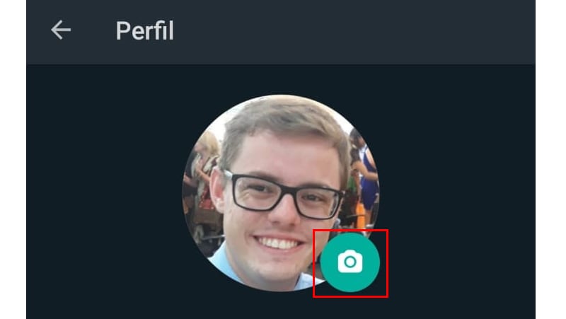 Para alterar sua foto toque no ícone da câmera