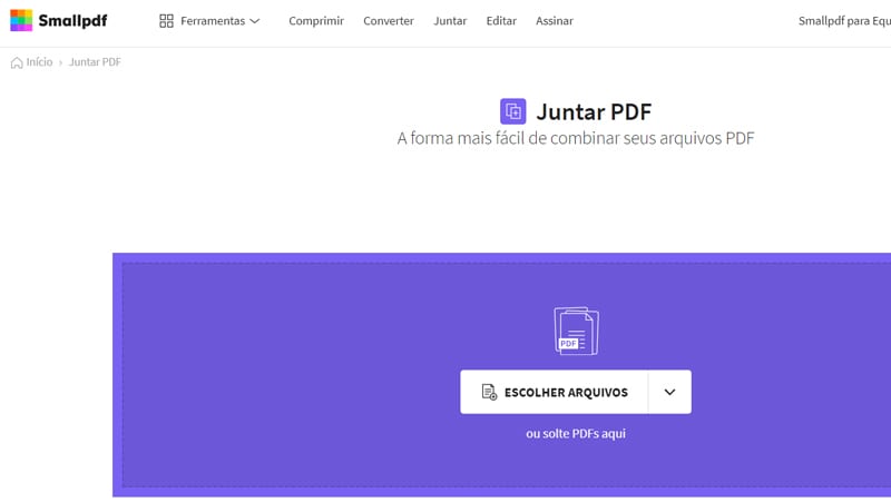 smallpdf é a opção mais simples para juntar seus arquivos