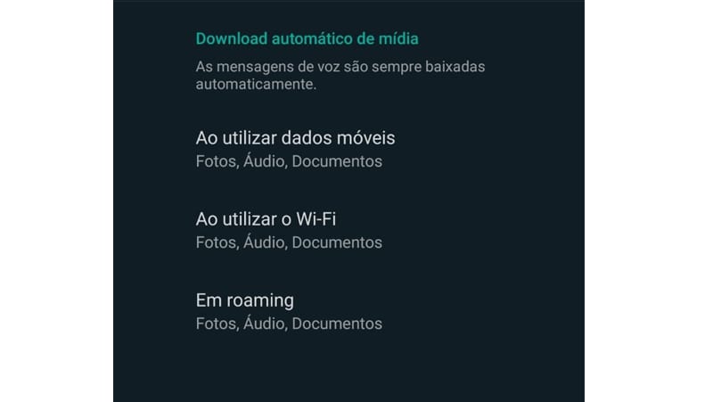verifique o download automático de midia para baixar áudios no celular