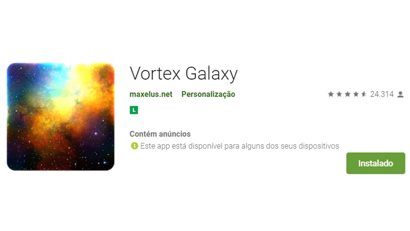 vortex galaxy permite ver papeis de parede 3d com imagens da galaxia