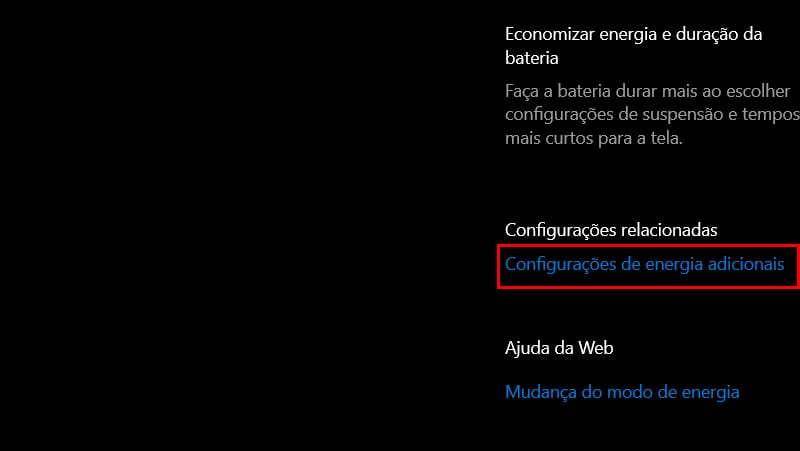 Depois vá em Configurações de energia adicionais