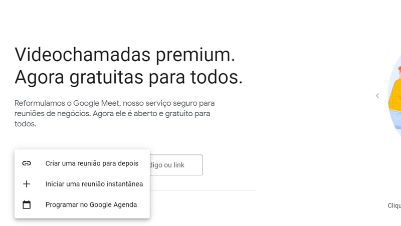 Iniciar reunião no google meet