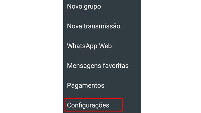Vá em configurações do whatsapp