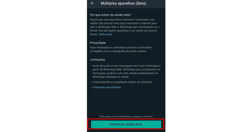 Como usar a conta do WhatsApp em até 4 dispositivos diferentes 5 aperte em entrar na versão beta e você vai saber como usar a conta do whatsapp em outros dispositivos