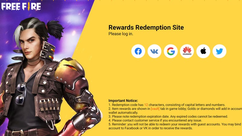 como resgatar código no Free fire