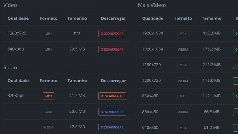 Escolha o formato desejado