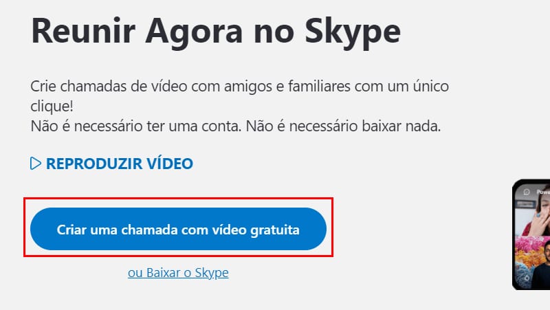 iniciar reunião no skype